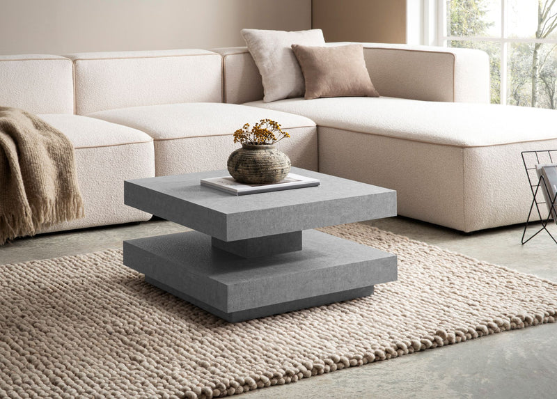 Couchtisch 60x60x34cm Beton-Optik Grau mit Stauraum Modern Quadratisch — Trendmöbel24