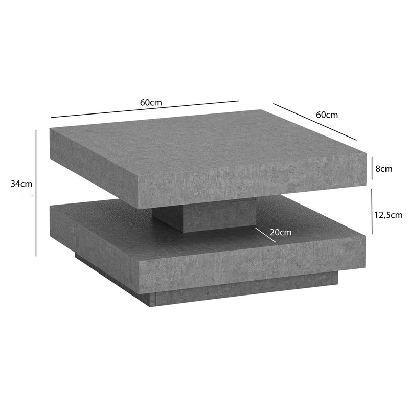 Couchtisch 60x60x34cm Beton-Optik Grau mit Stauraum Modern Quadratisch