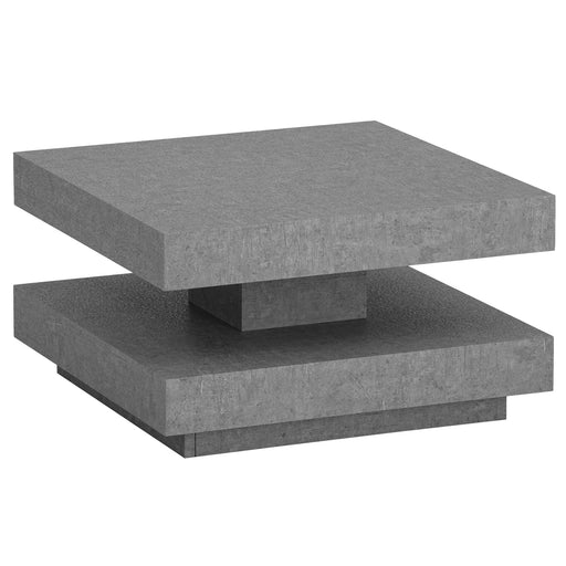 Couchtisch 60x60x34cm Beton-Optik Grau in Gesamtansicht mit zwei übereinander angeordneten Ablageflächen.