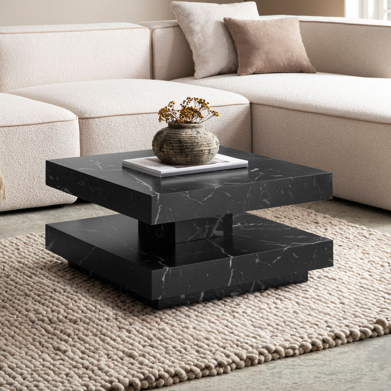 Couchtisch 60x60x34cm Schwarz Marmor-Optik Modern mit Stauraum