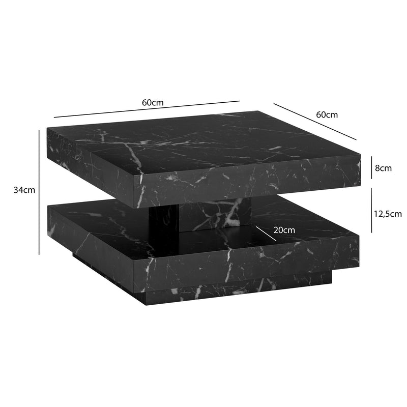 Couchtisch 60x60x34cm Schwarz Marmor-Optik Modern mit Stauraum