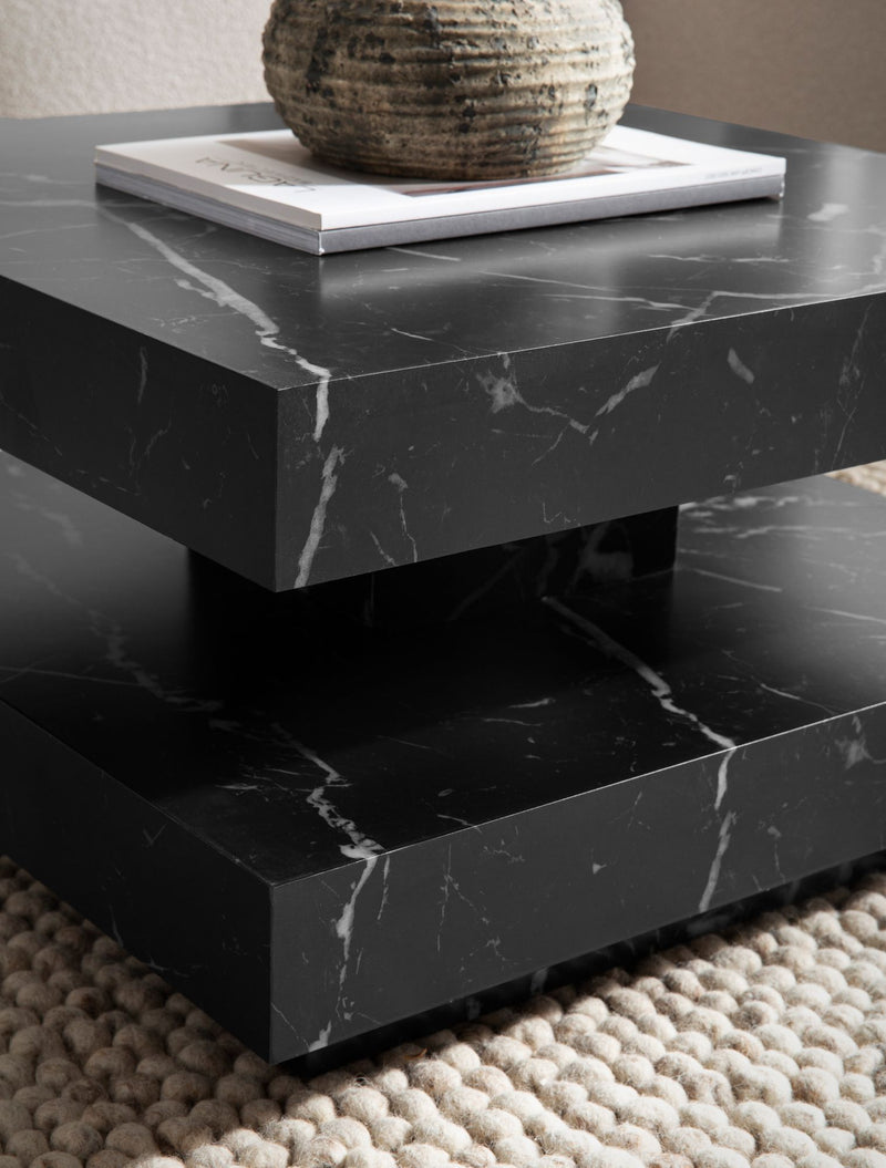 Couchtisch 60x60x34cm Schwarz Marmor-Optik Modern mit Stauraum