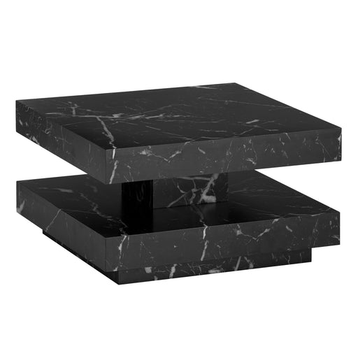 Couchtisch 60x60x34cm Schwarz Marmor-Optik in Gesamtansicht mit zwei gestaffelten Ebenen und schwarzer Marmorstruktur.