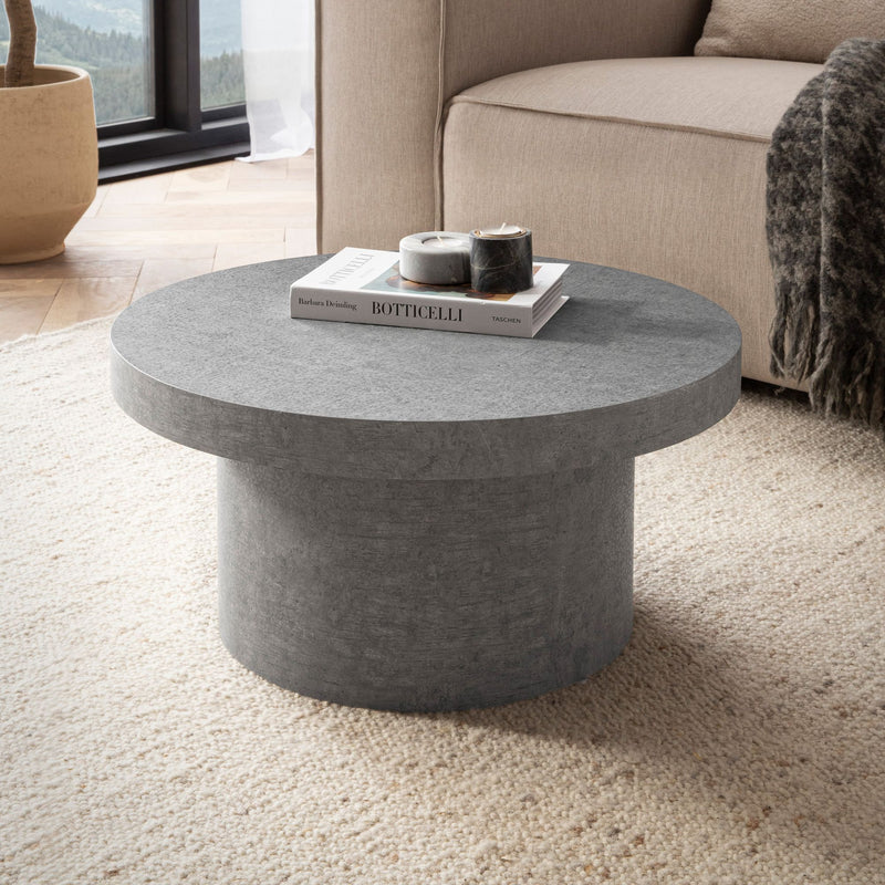 Couchtisch 60x60x30cm Grau Beton-Optik Modern Rund Pilz-Form