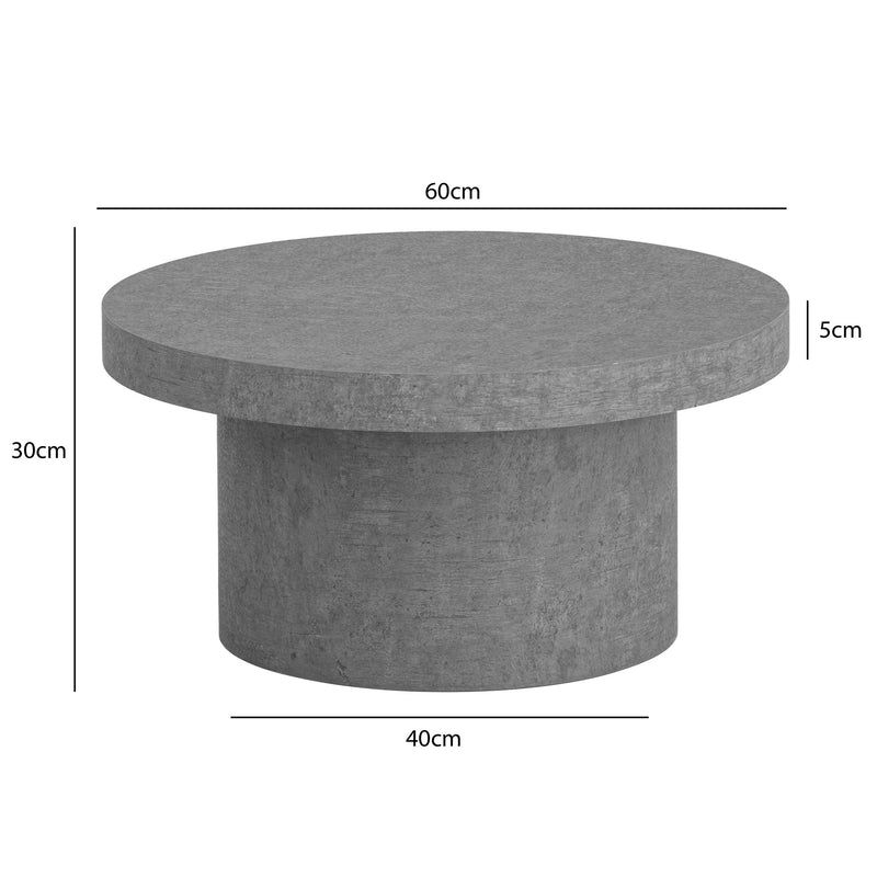Couchtisch 60x60x30cm Grau Beton-Optik Modern Rund Pilz-Form