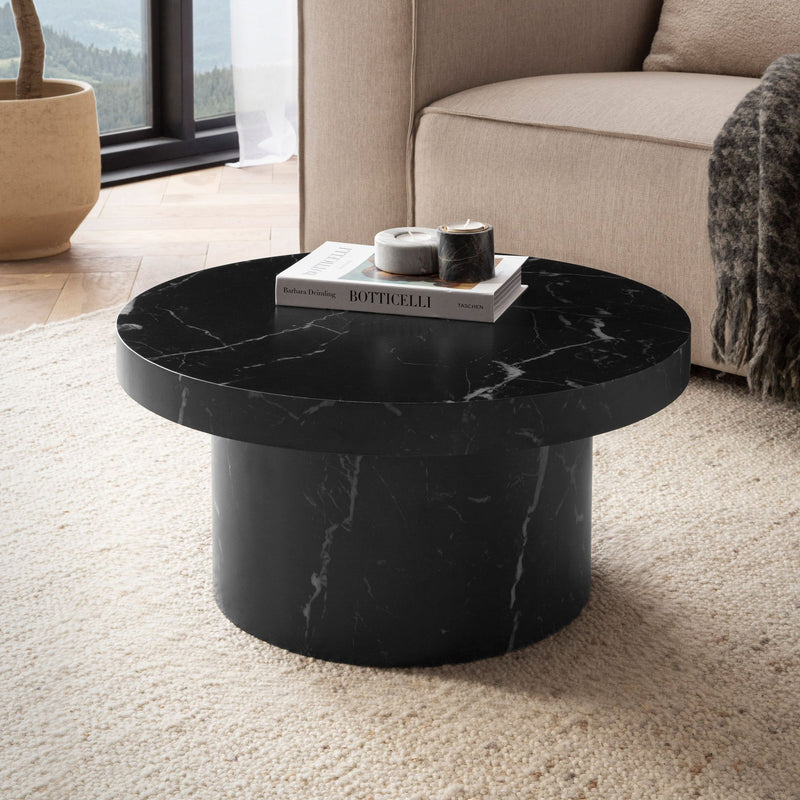 Couchtisch 60x60x30cm Schwarz Marmor-Optik Rund Modern Design
