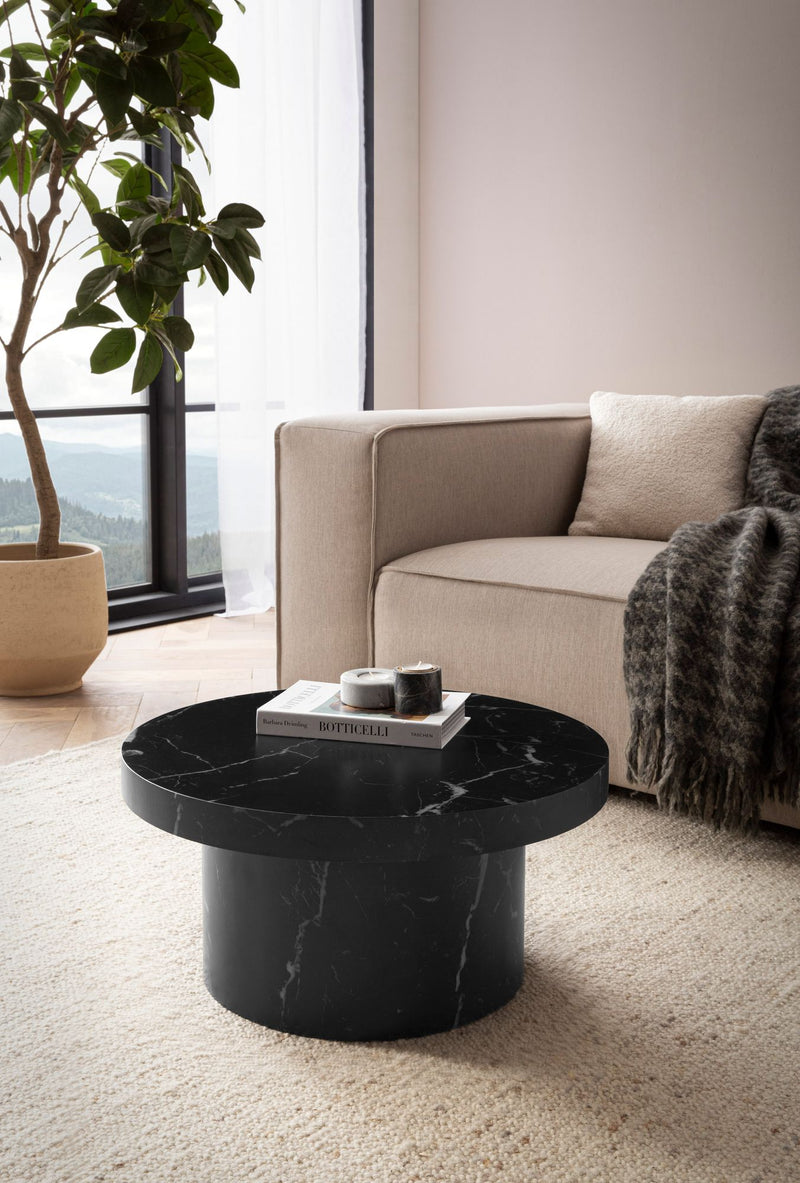 Couchtisch 60x60x30cm Schwarz Marmor-Optik Rund Modern Design