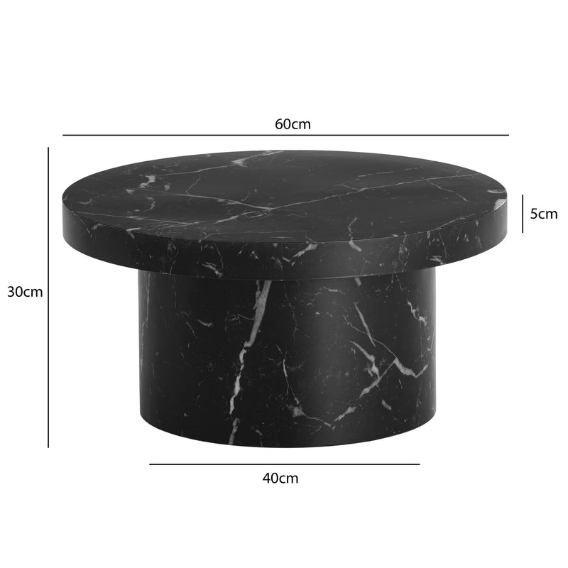 Couchtisch 60x60x30cm Schwarz Marmor-Optik Rund Modern Design