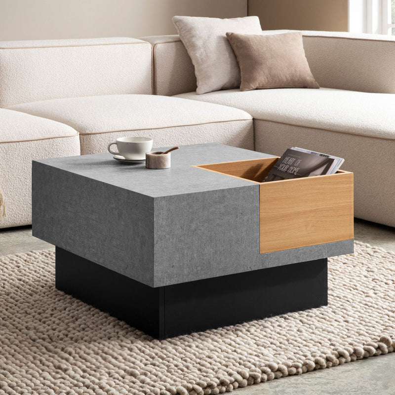 Couchtisch 65x65x40cm Beton-Optik Grau mit Stauraum Modern Quadratisch
