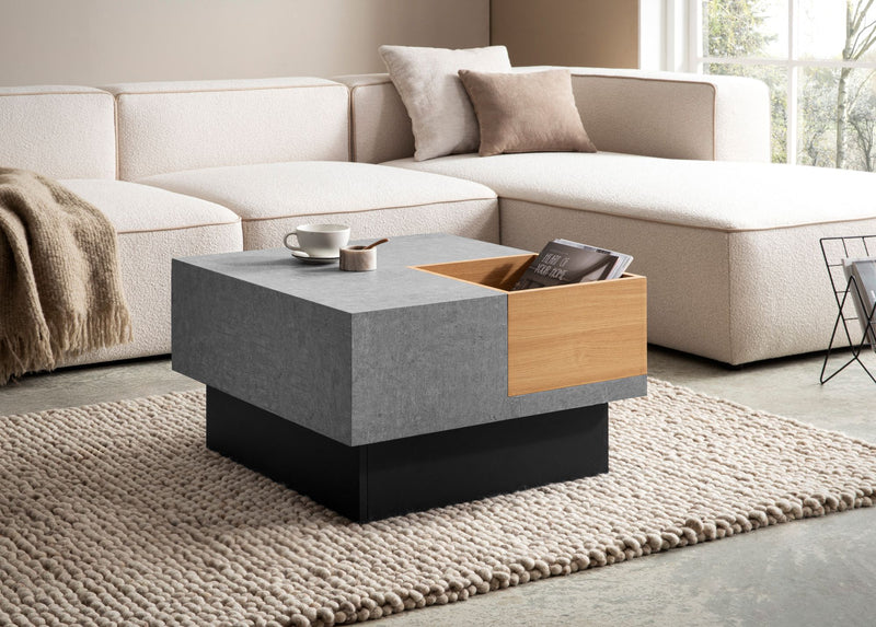 Couchtisch 65x65x40cm Beton-Optik Grau mit Stauraum Modern Quadratisch