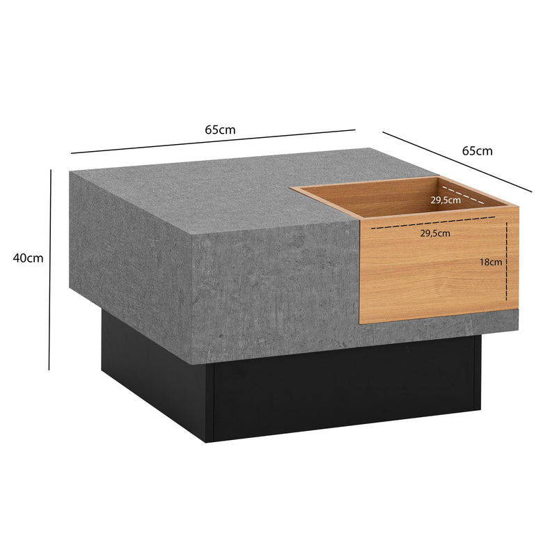 Couchtisch 65x65x40cm Beton-Optik Grau mit Stauraum Modern Quadratisch