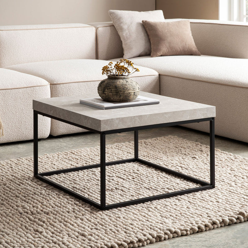Couchtisch 60x60x38cm Stein-Optik Beige Metallbeine Modern Quadratisch