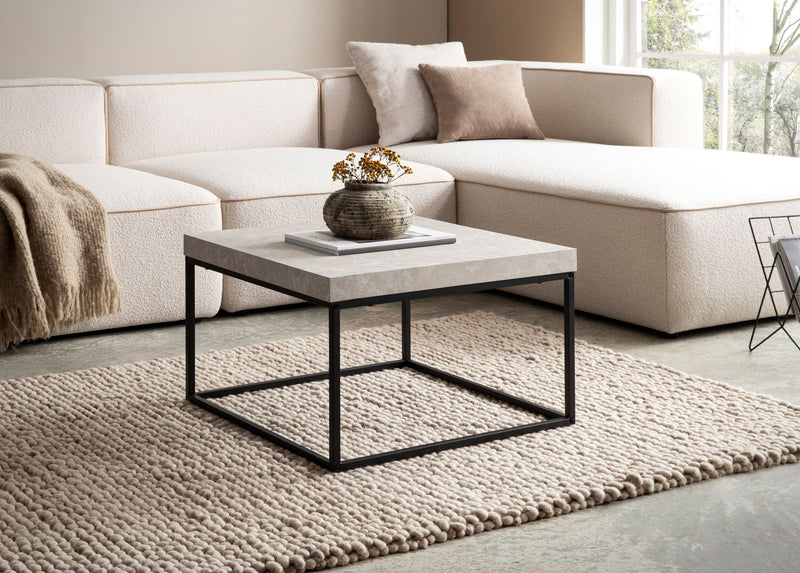 Couchtisch 60x60x38cm Stein-Optik Beige Metallbeine Modern Quadratisch