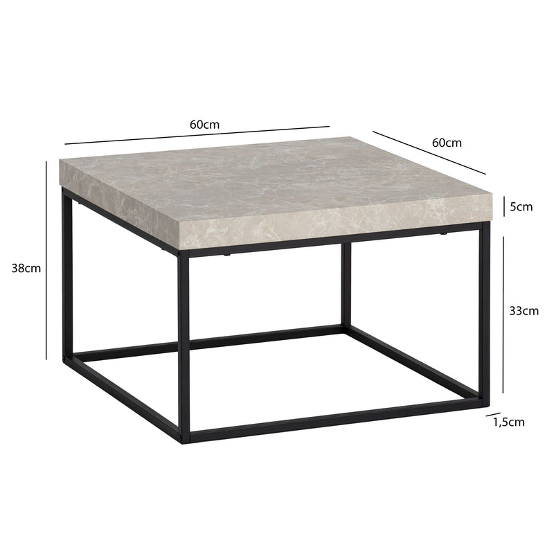 Couchtisch 60x60x38cm Stein-Optik Beige Metallbeine Modern Quadratisch