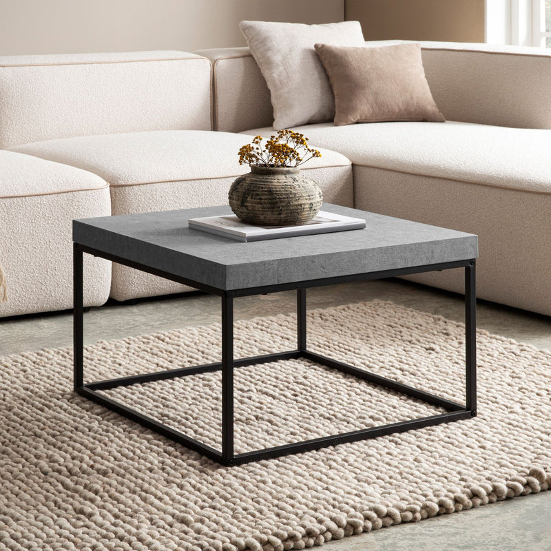 Couchtisch 60x60x38cm Beton-Optik Grau Metallbeine Modern Quadratisch