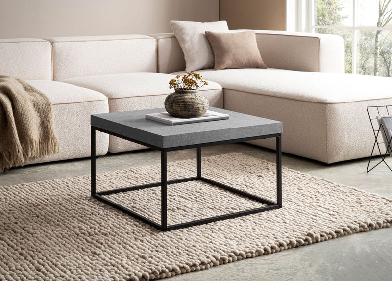 Couchtisch 60x60x38cm Beton-Optik Grau Metallbeine Modern Quadratisch
