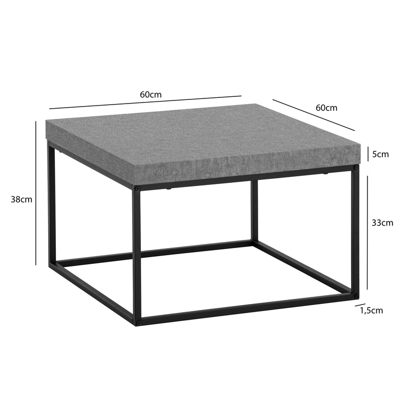 Couchtisch 60x60x38cm Beton-Optik Grau Metallbeine Modern Quadratisch