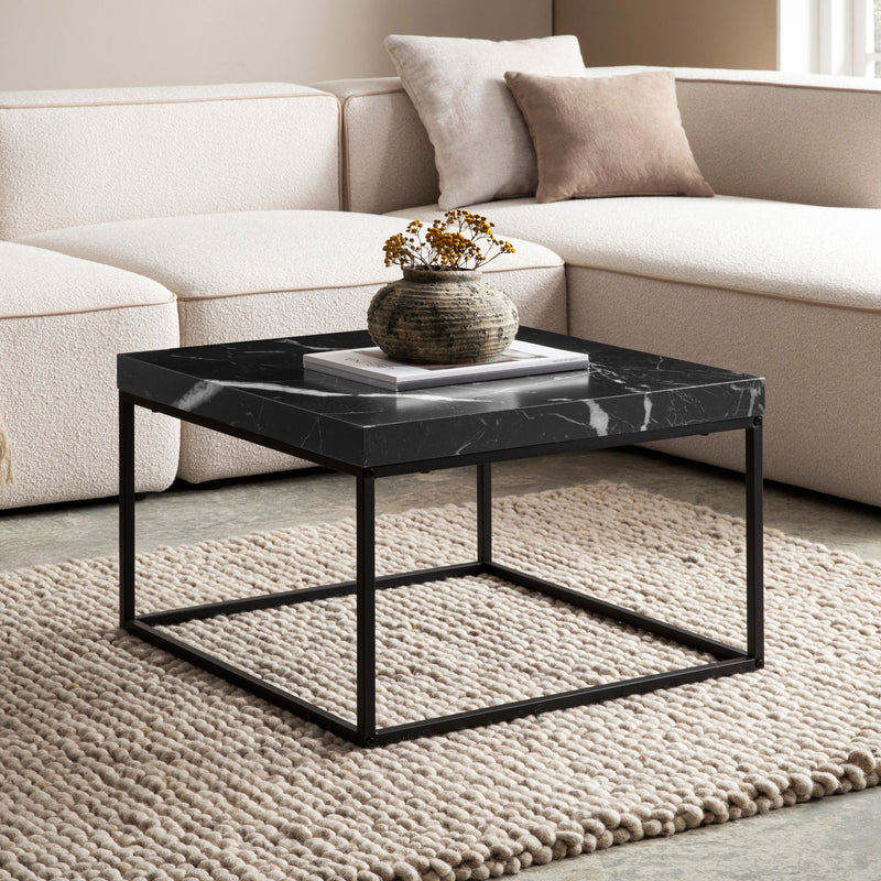 Couchtisch 60x60x38cm Marmor-Optik Schwarz Metallbeine Modern Design