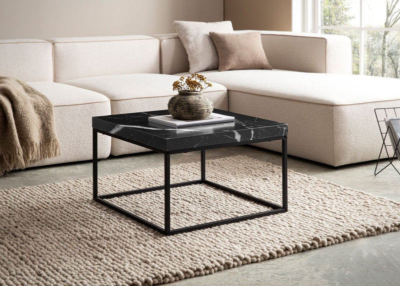 Couchtisch 60x60x38cm Marmor-Optik Schwarz Metallbeine Modern Design