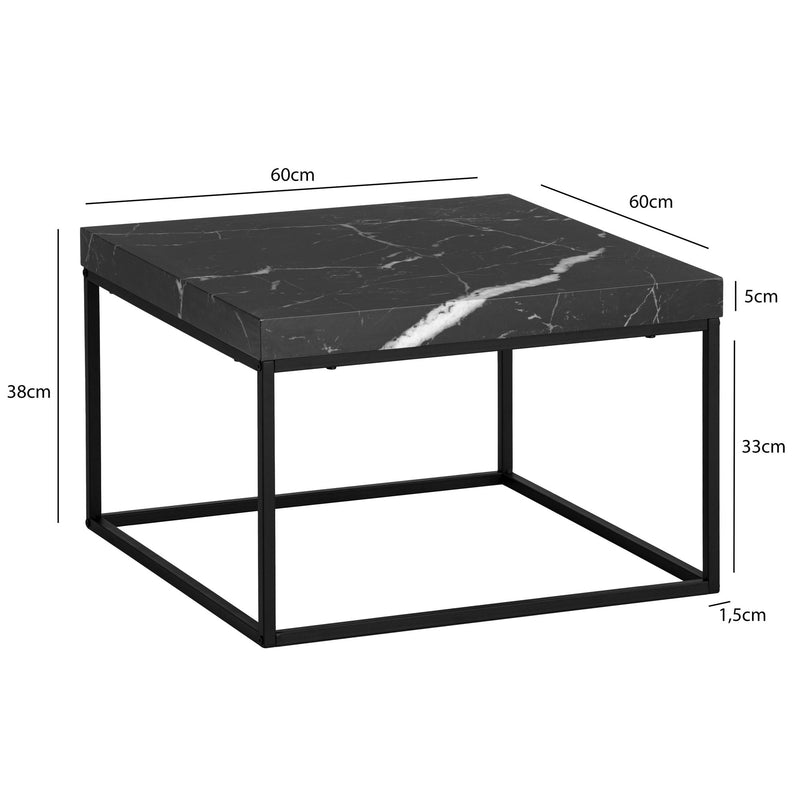 Couchtisch 60x60x38cm Marmor-Optik Schwarz Metallbeine Modern Design