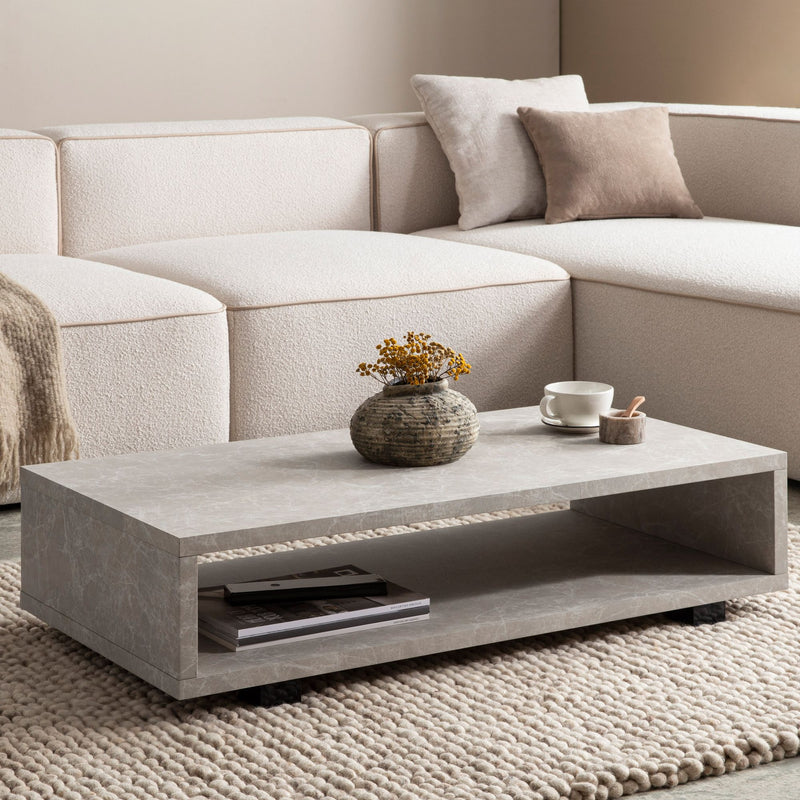 Couchtisch 100x50x25cm Sandfarben Stein-Optik Stauraum Modern