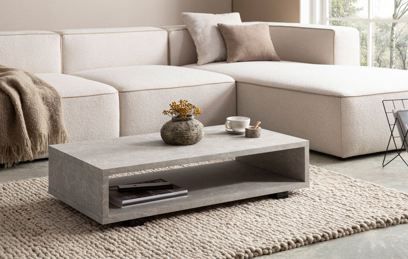 Couchtisch 100x50x25cm Sandfarben Stein-Optik Stauraum Modern