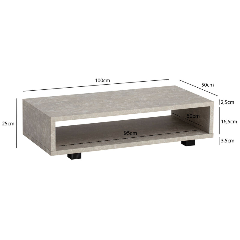 Couchtisch 100x50x25cm Sandfarben Stein-Optik Stauraum Modern