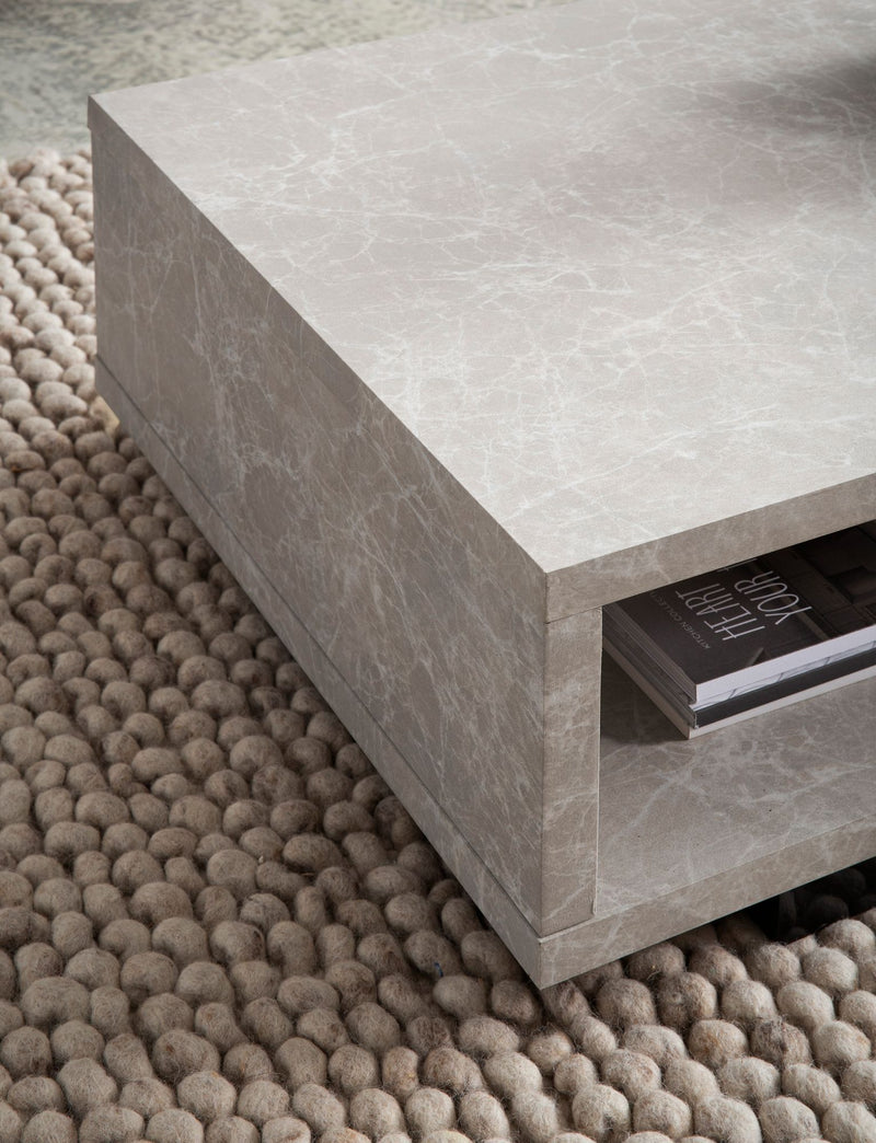 Couchtisch 100x50x25cm Sandfarben Stein-Optik Stauraum Modern