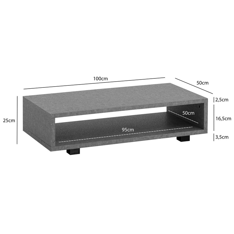 Couchtisch Beton-Optik 100x50x25cm Grau Rechteckig mit Stauraum Modern