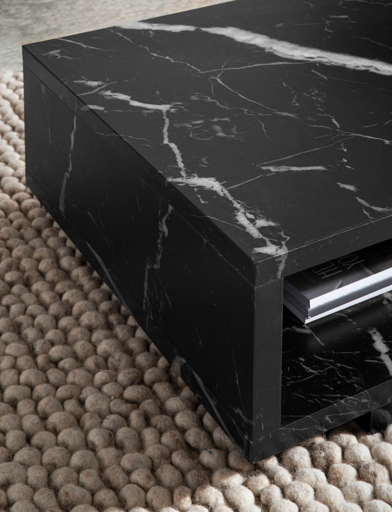 Couchtisch 100x50x25cm Schwarz Marmor-Optik Modern mit Stauraum