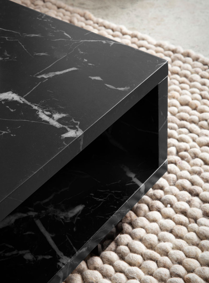 Couchtisch 100x50x25cm Schwarz Marmor-Optik Modern mit Stauraum