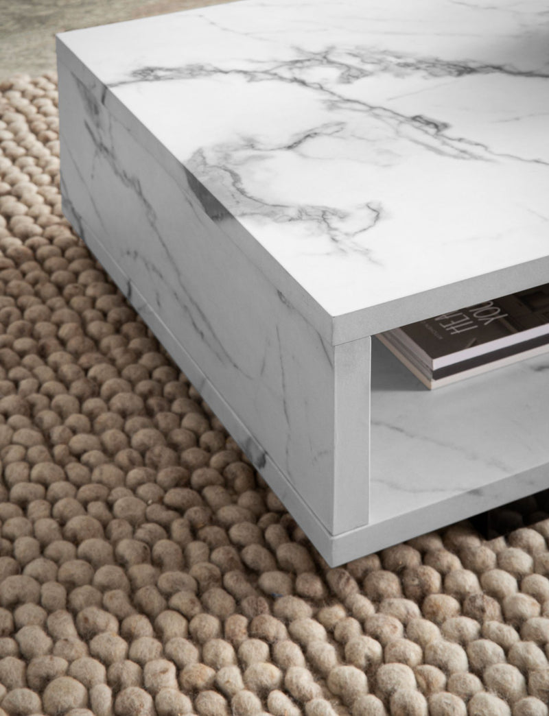Couchtisch 100x50x25cm Weiß Marmor-Optik Modern Rechteckig Stauraum