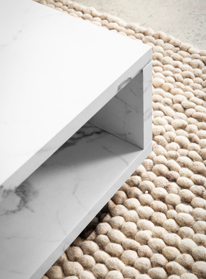 Couchtisch 100x50x25cm Weiß Marmor-Optik Modern Rechteckig Stauraum