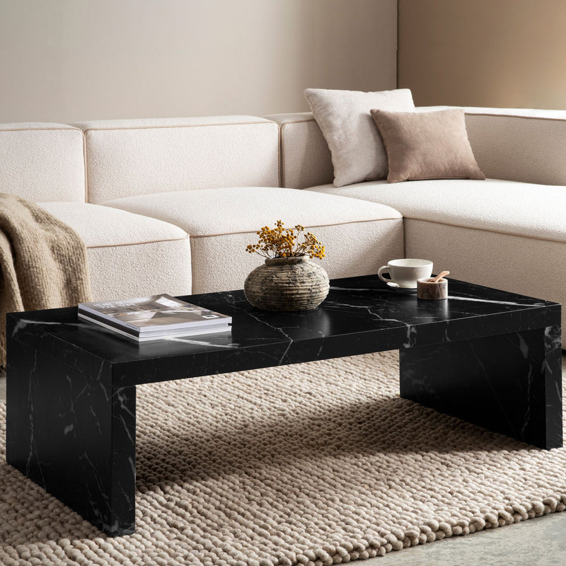 Couchtisch 110x55x35cm Schwarz Marmor-Optik Rechteckig Design