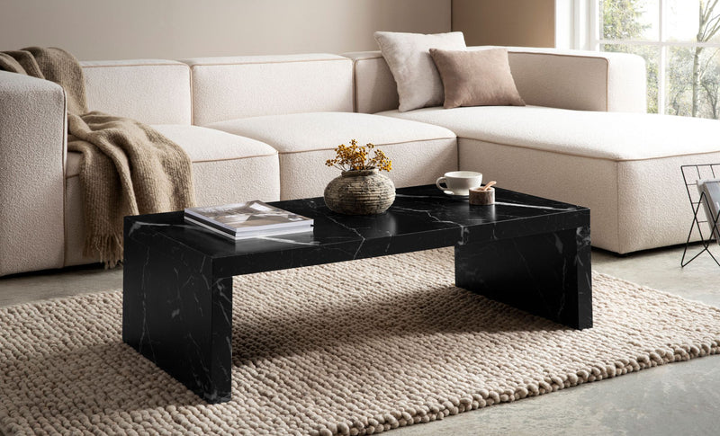 Couchtisch 110x55x35cm Schwarz Marmor-Optik Rechteckig Design