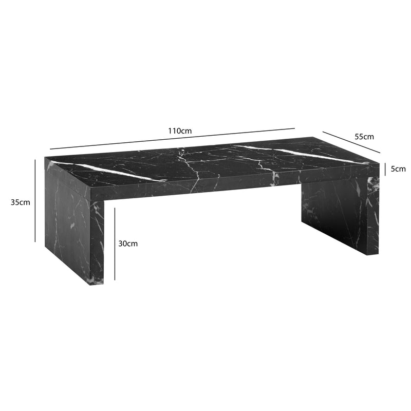 Couchtisch 110x55x35cm Schwarz Marmor-Optik Rechteckig Design