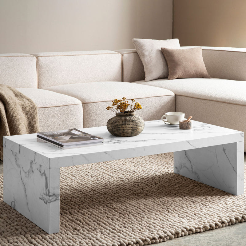 Couchtisch 110x55x35cm Weiß Marmor-Optik Rechteckig Design