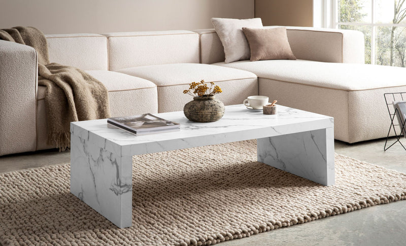 Couchtisch 110x55x35cm Weiß Marmor-Optik Rechteckig Design