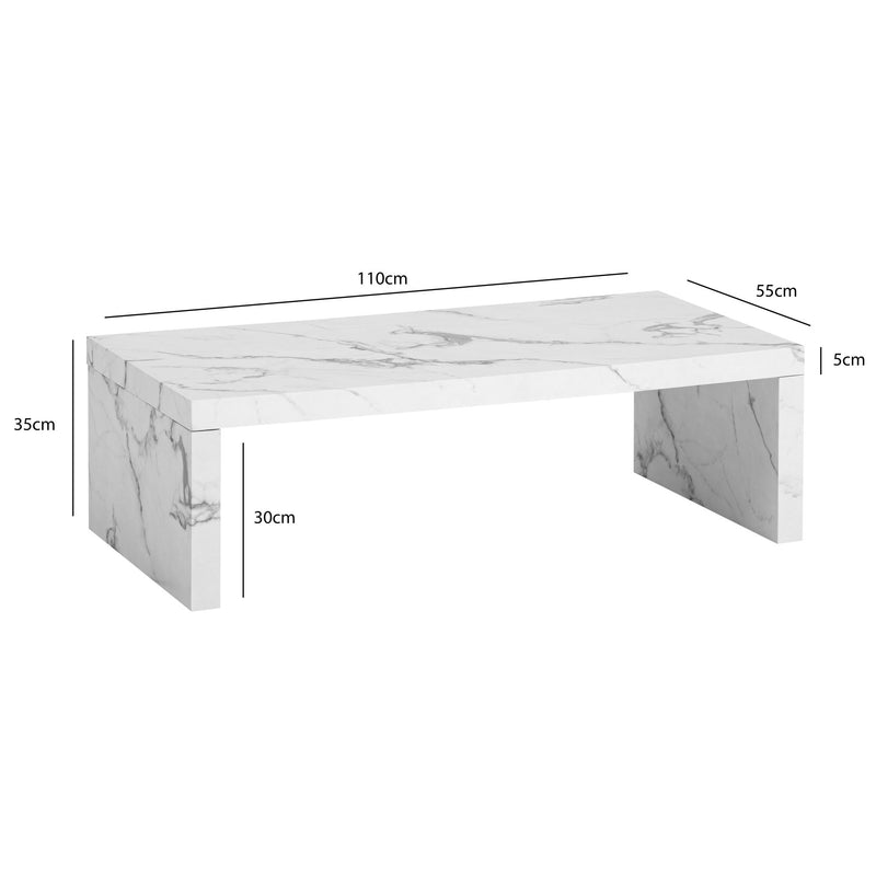 Couchtisch 110x55x35cm Weiß Marmor-Optik Rechteckig Design