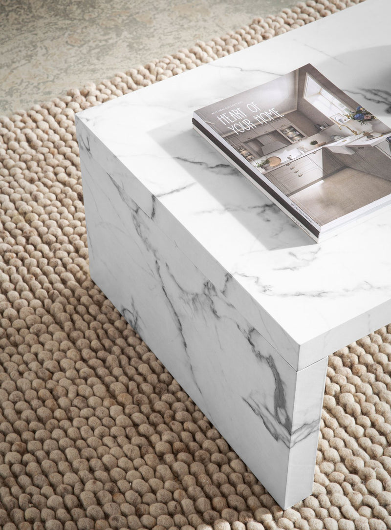Couchtisch 110x55x35cm Weiß Marmor-Optik Rechteckig Design