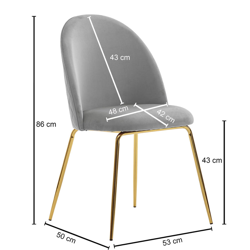 Esszimmerstuhl 2er Set Samt Grau Polsterstuhl Goldene Beine Skandinavisch