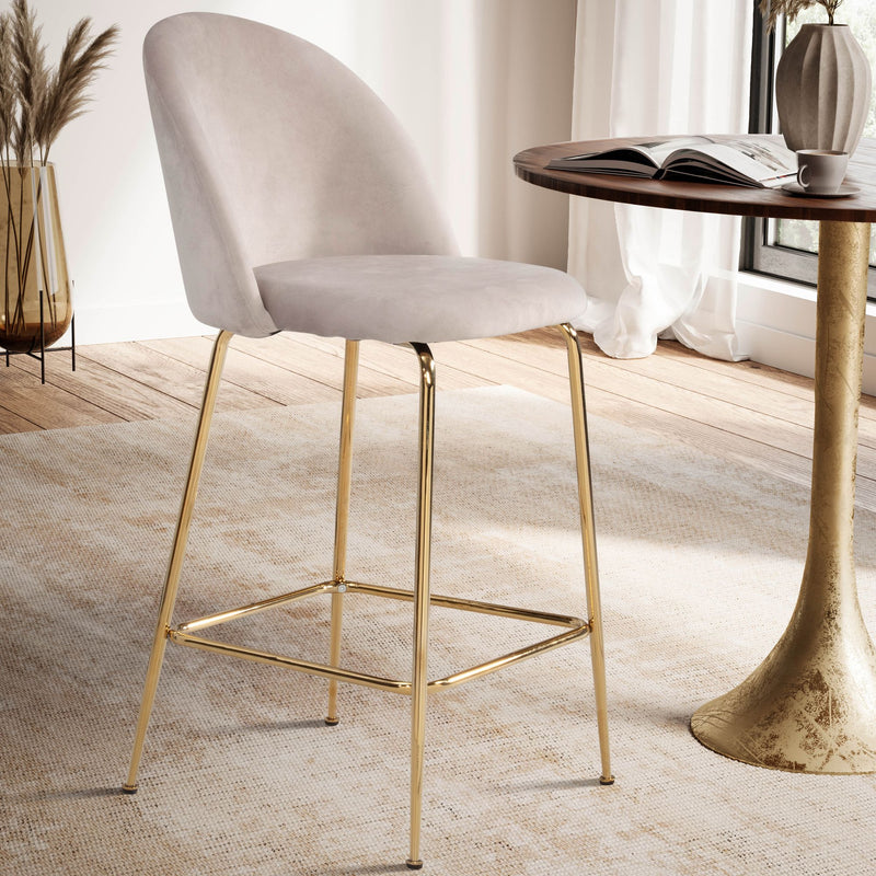 Barhocker 2er Set Samt Beige mit Lehne Goldbeine Skandinavisch 110kg