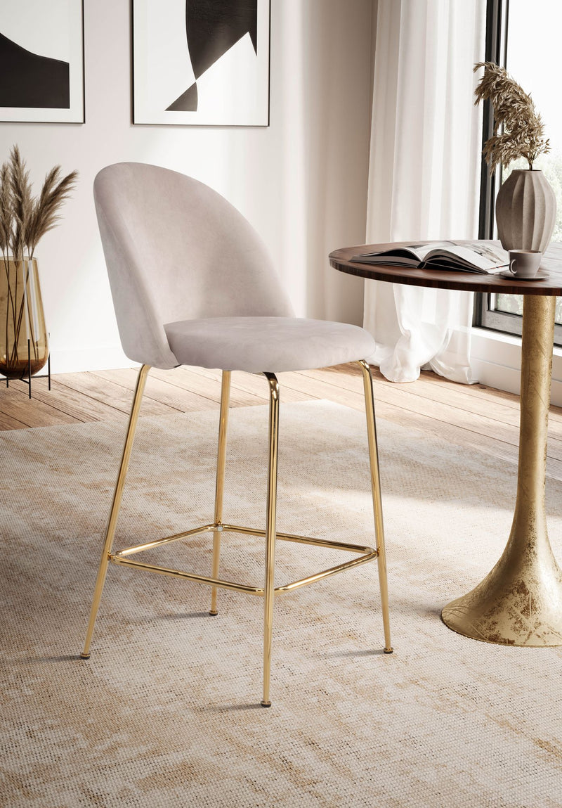 Barhocker 2er Set Samt Beige mit Lehne Goldbeine Skandinavisch 110kg