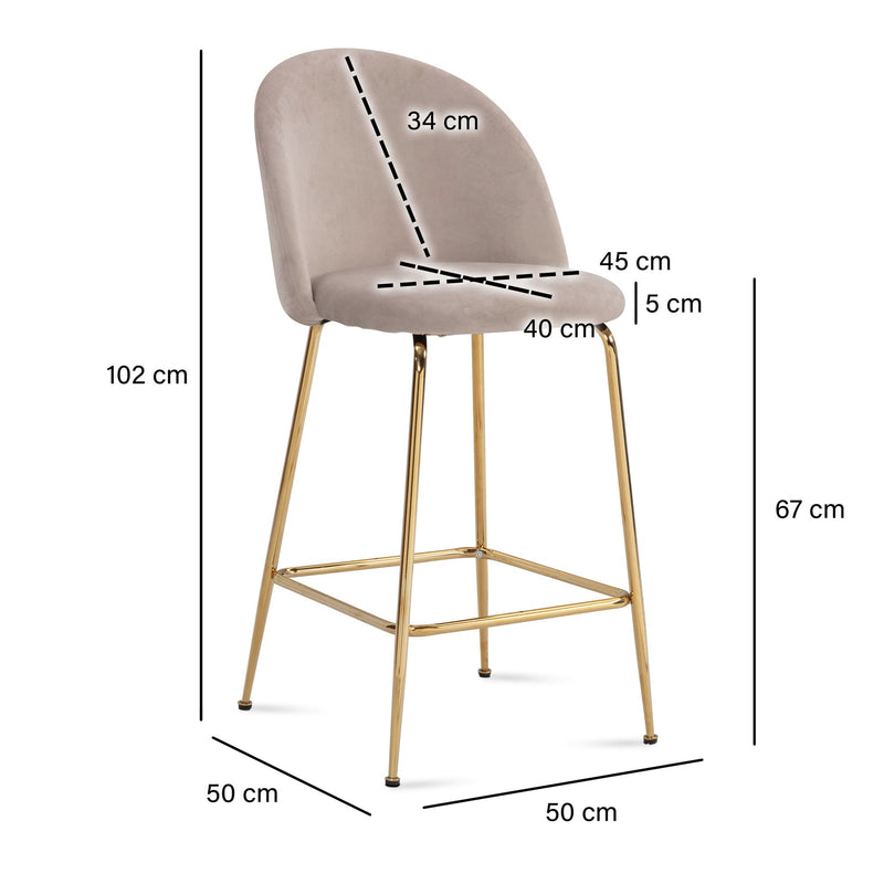 Barhocker 2er Set Samt Beige mit Lehne Goldbeine Skandinavisch 110kg