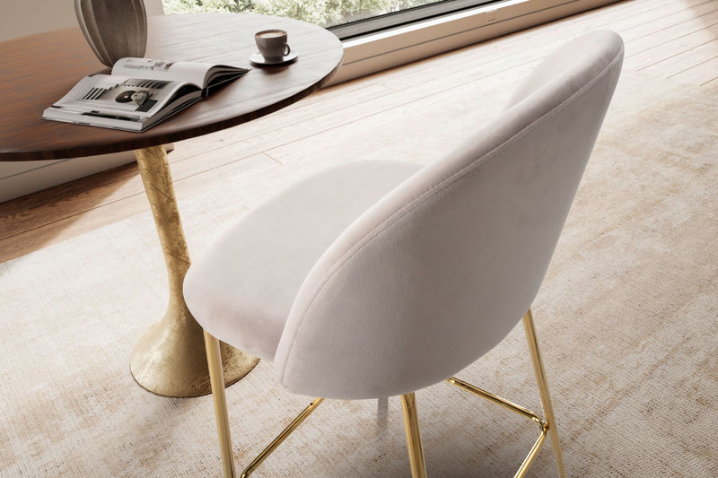 Barhocker 2er Set Samt Beige mit Lehne Goldbeine Skandinavisch 110kg