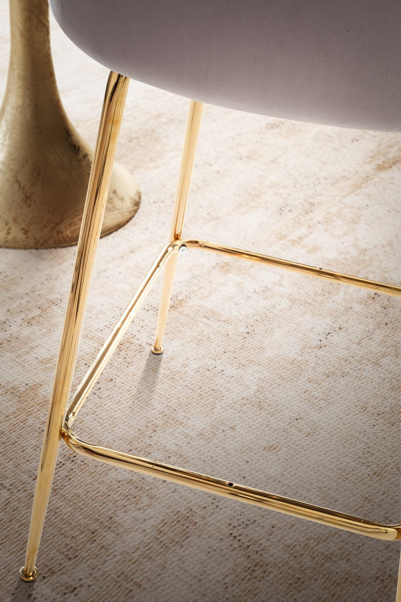 Barhocker 2er Set Samt Beige mit Lehne Goldbeine Skandinavisch 110kg