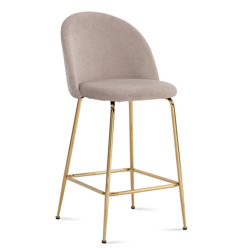 Barhocker 2er Set Samt Beige mit Lehne Goldbeine Skandinavisch 110kg