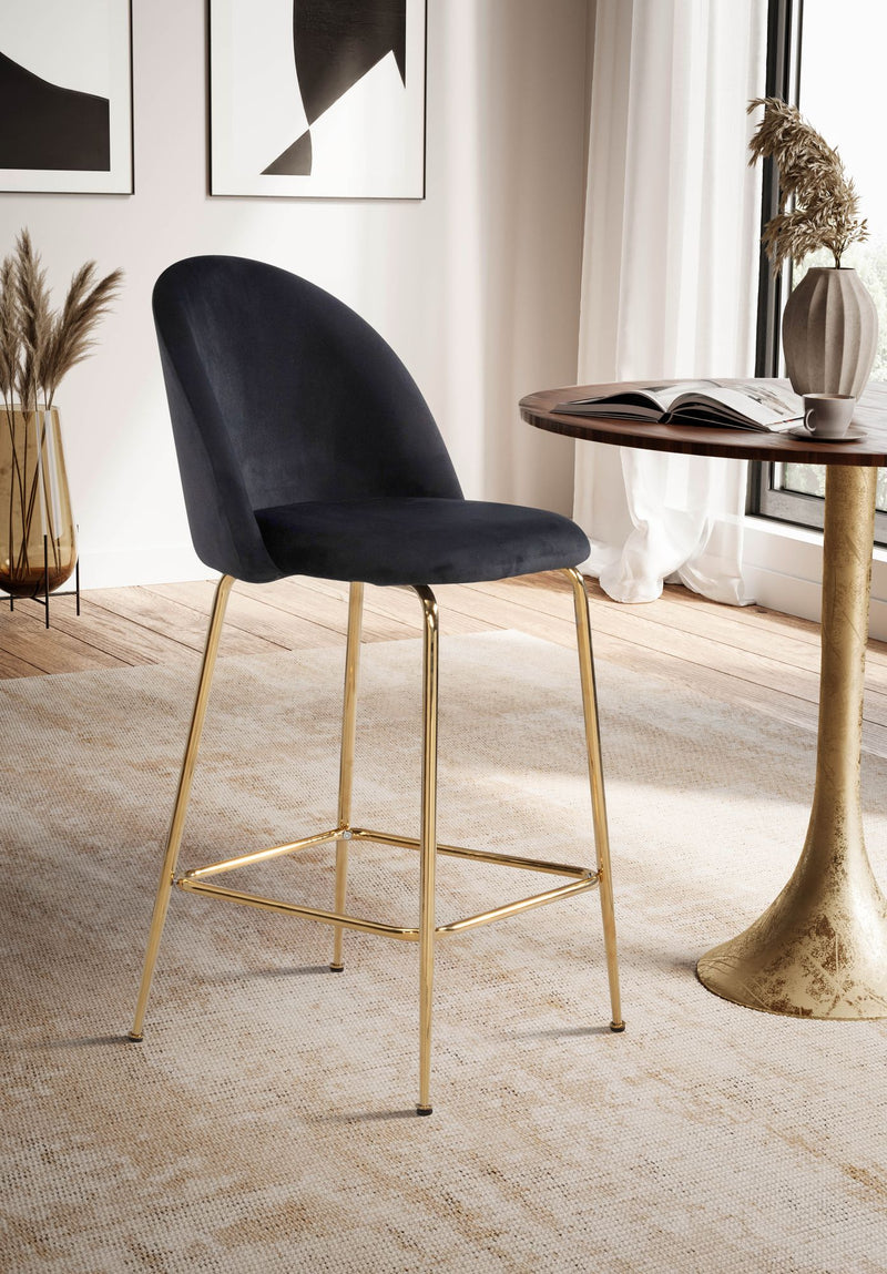 Barhocker 2er Set Samt Schwarz mit Lehne Goldene Beine Skandinavisch