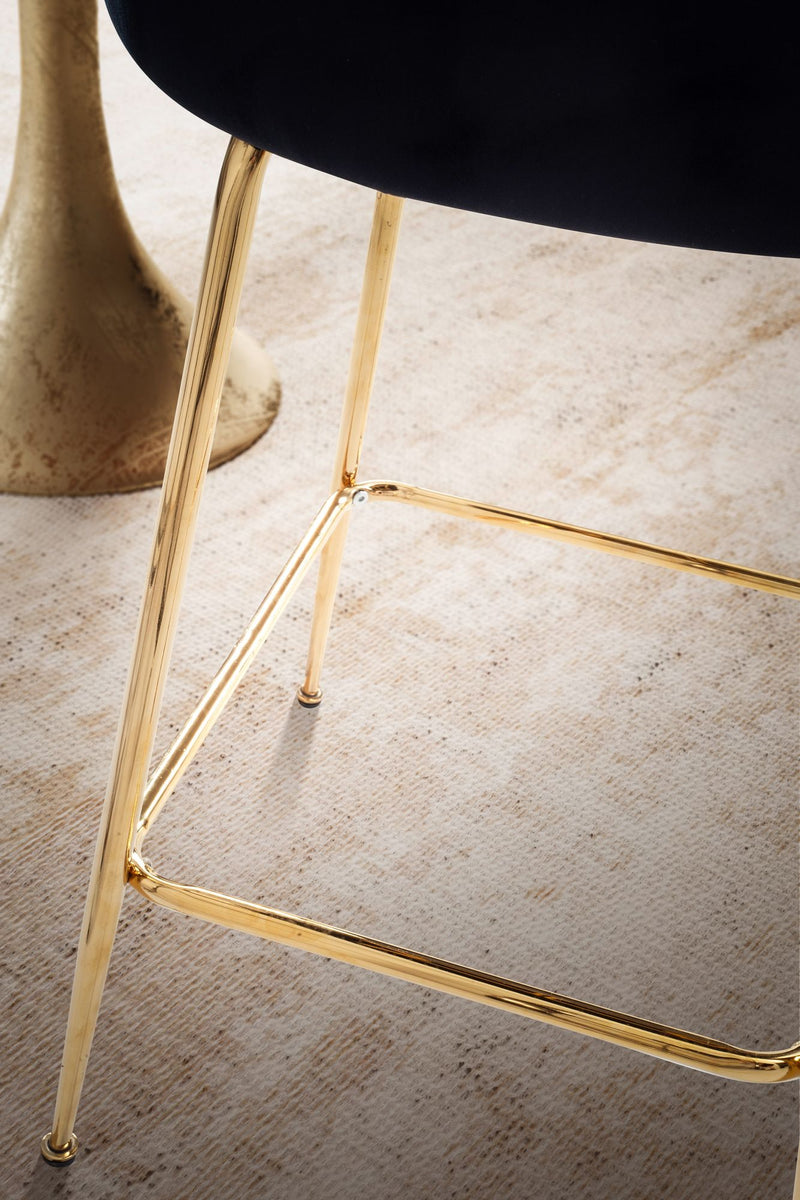 Barhocker 2er Set Samt Schwarz mit Lehne Goldene Beine Skandinavisch