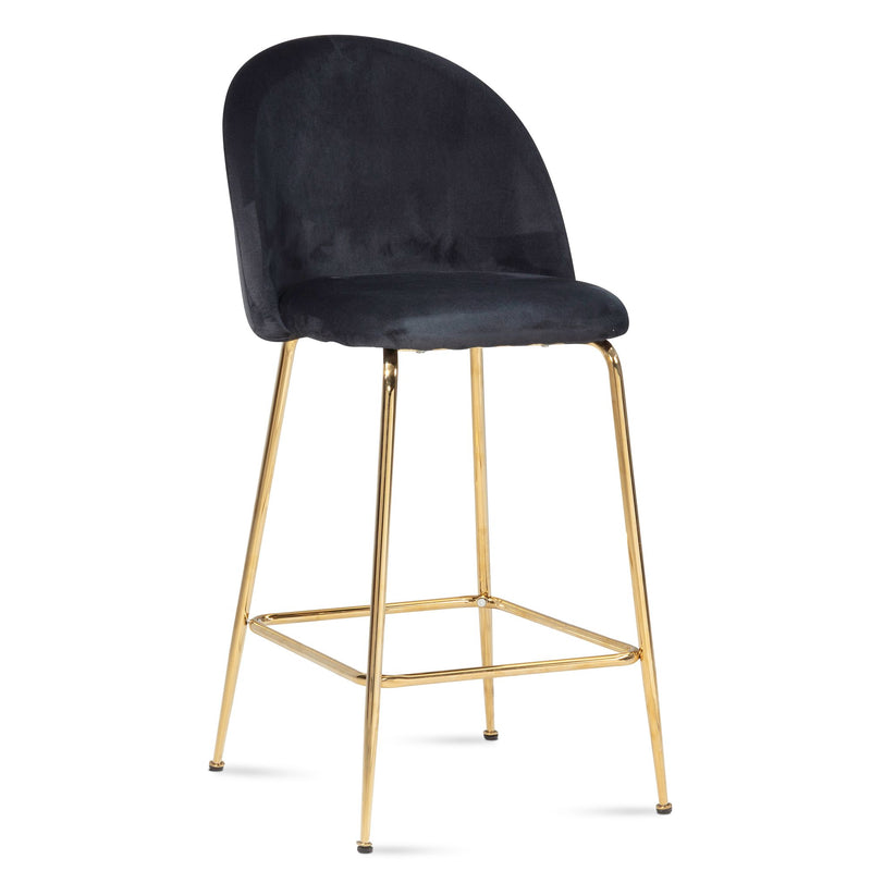Barhocker 2er Set Samt Schwarz mit Lehne Goldene Beine Skandinavisch